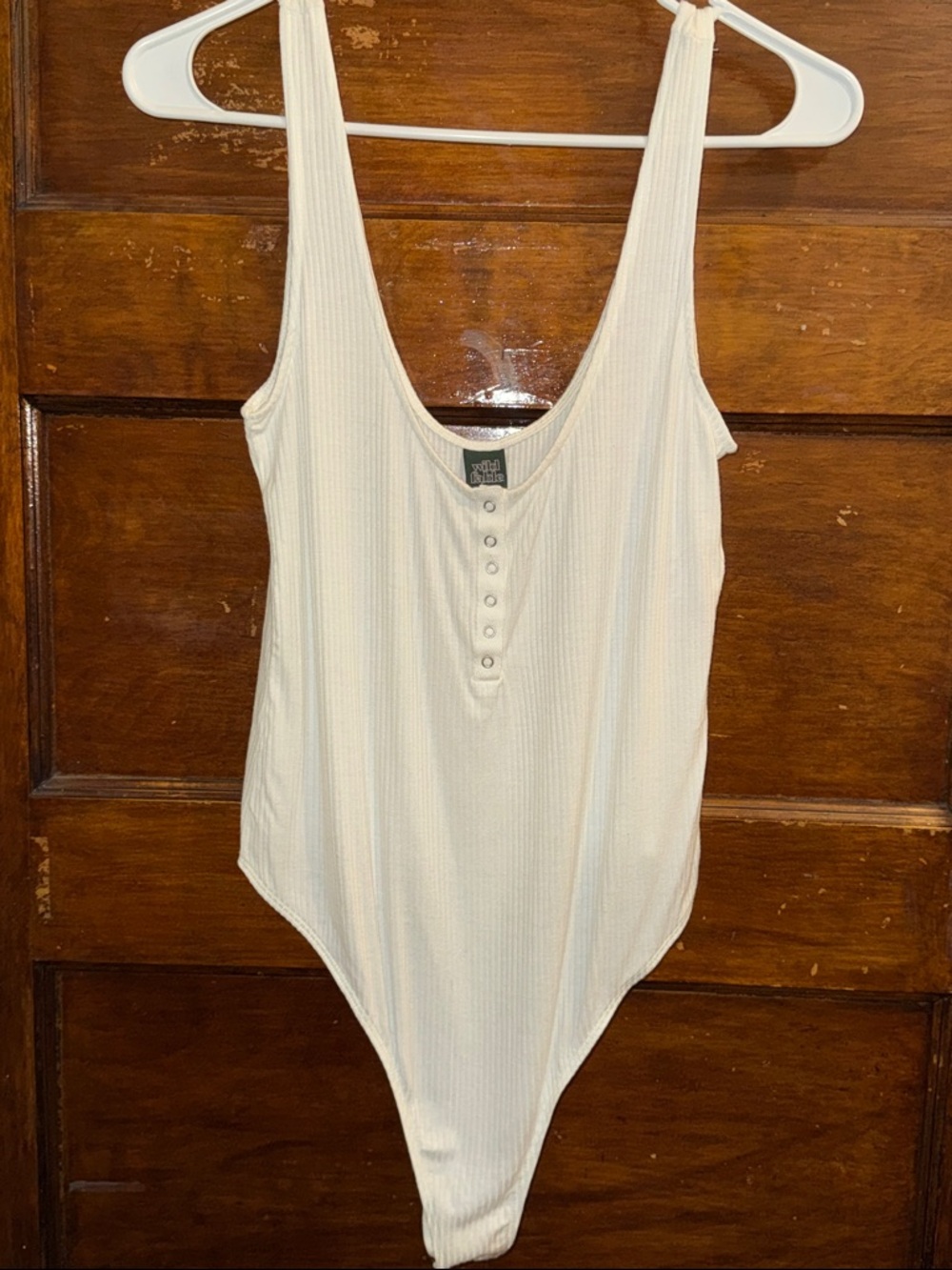 wild fable Cream Ribbed Button-Front Bandeau Bodysuit